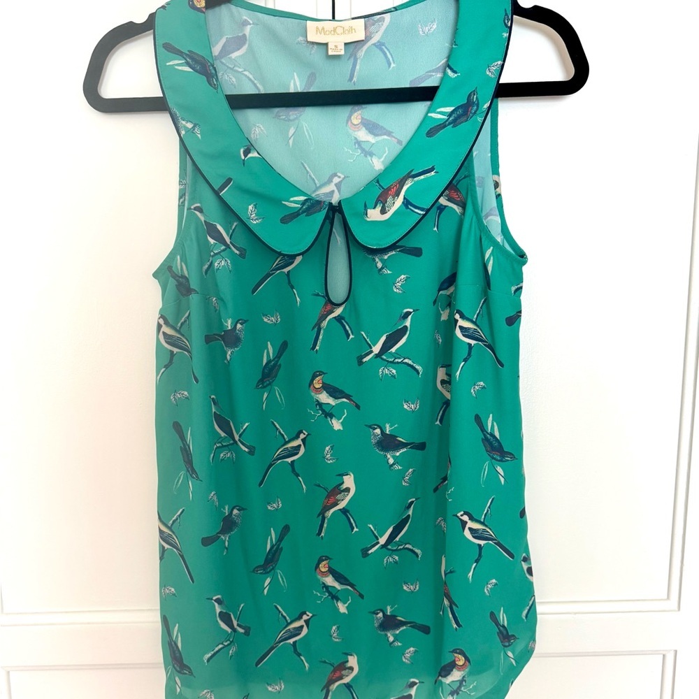 Modcloth Birds Sleeveless Blouse in Emerald